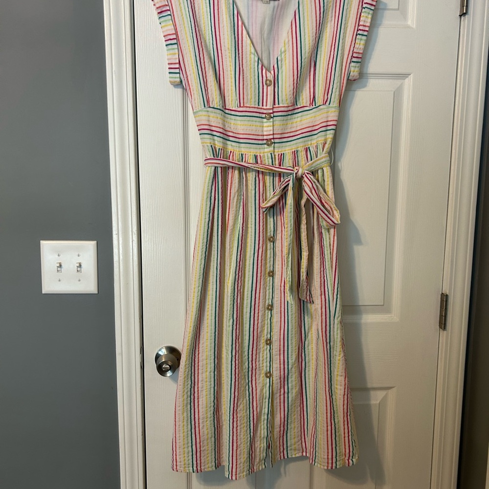 LOFT Cap Sleeve Color Striped Dress Size 2